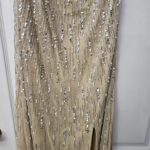 NWT Lara Dresses 29035 Champagne Pearl Strapless Beaded Evening Gown Sz 4 - Picture 4 of 13
